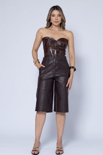 Top de Couro Pelica - Paula | Croco Marrom