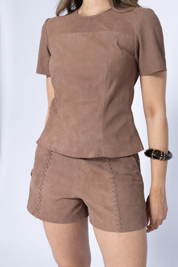 Blusa Feminina Couro Chamoi - Andreia | Fendi