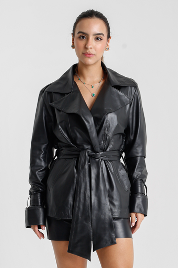 Cropped Suede Leather Jacket with Fringes - Samara