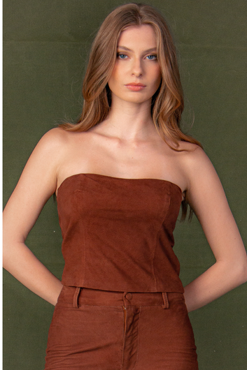 Top de Couro Chamoi - Camila | Marrom