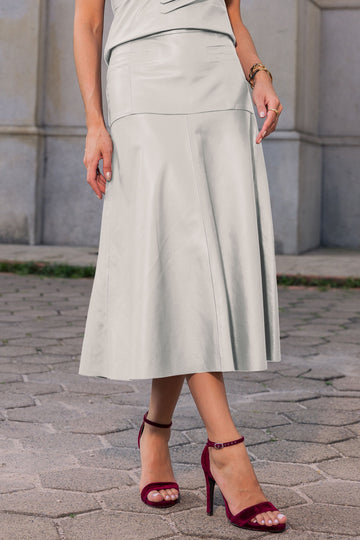 Saia Midi de Couro Pelica - Madalena | Off White