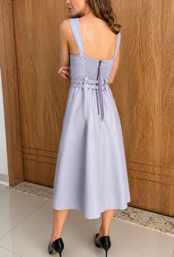 Vestido mídi em couro pelica Vanubia