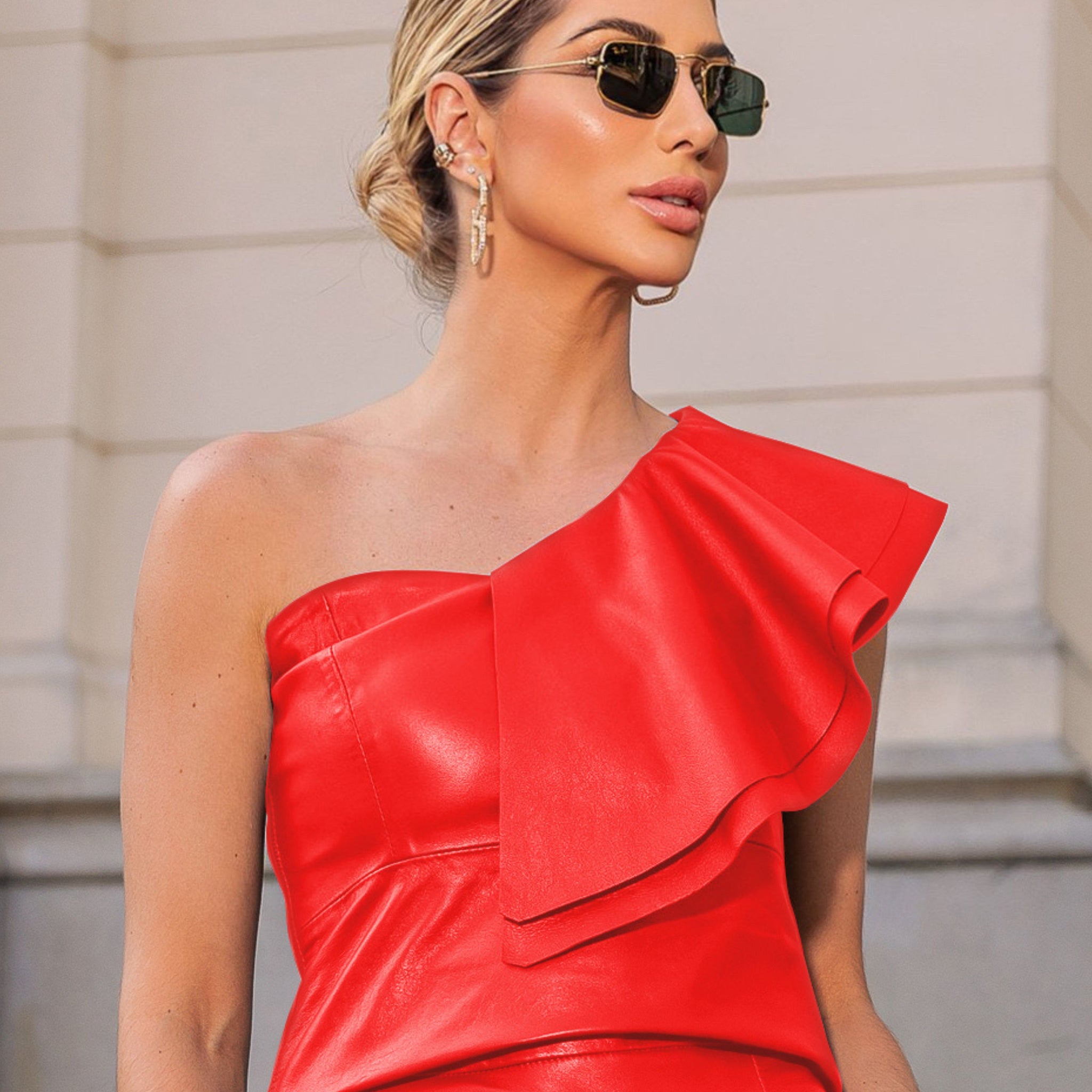 Blusa de Couro Pelica - Sabrina | Vermelho Tomate