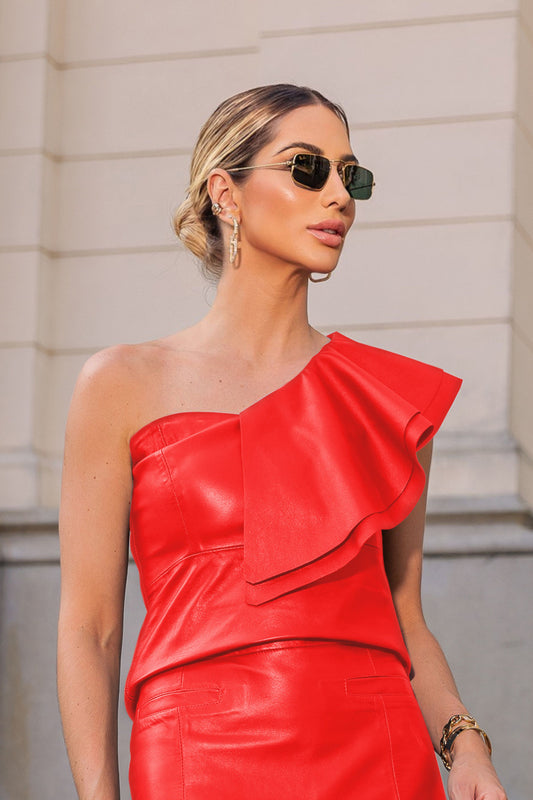Blusa de Couro Pelica - Sabrina | Vermelho Tomate