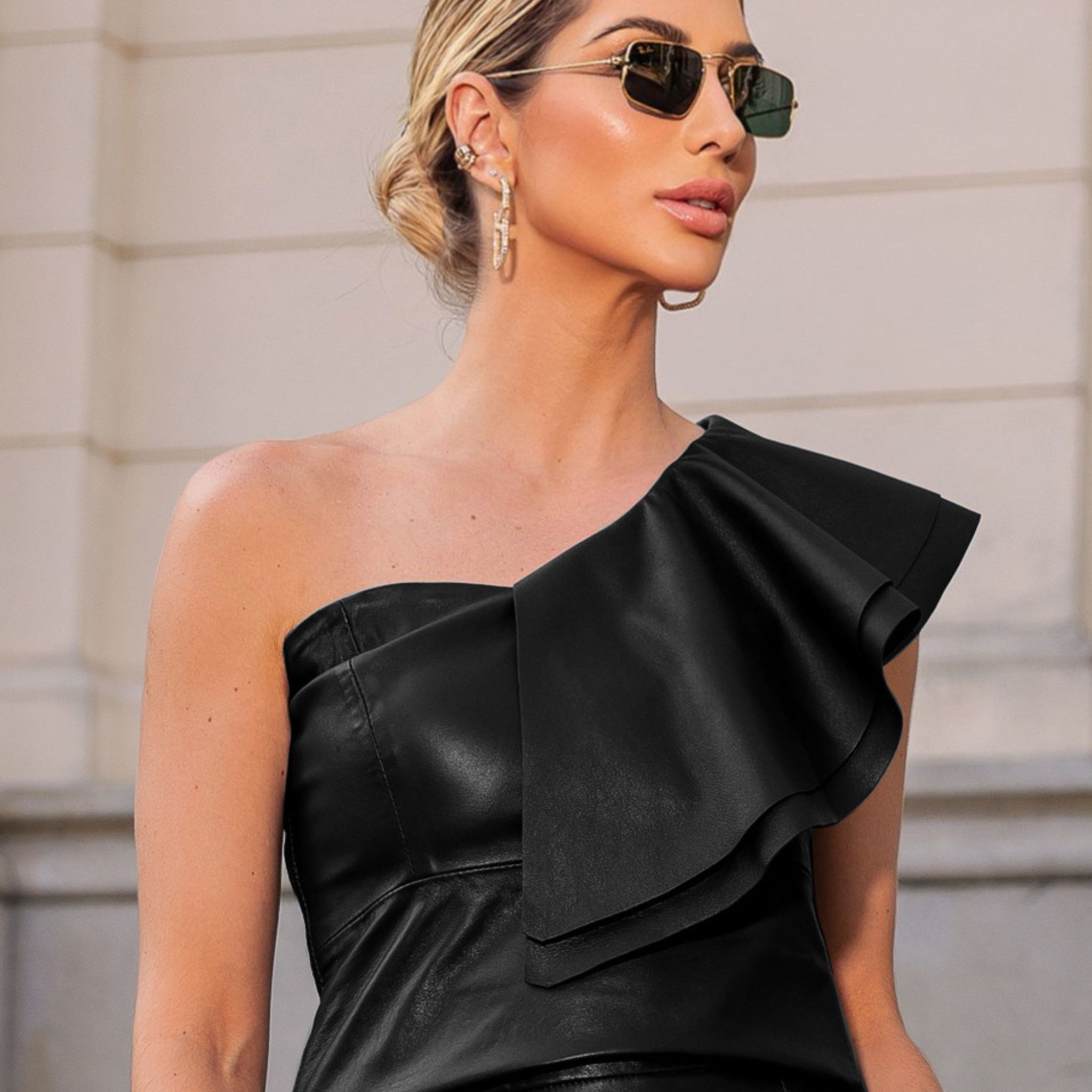 Blusa de Couro Pelica - Sabrina | Preto