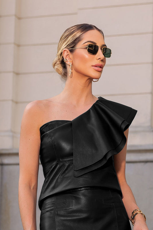 Blusa de Couro Pelica - Sabrina | Preto