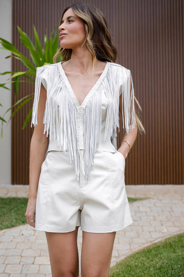 Short de Couro Pelica Reto - Ana Paula | Prata