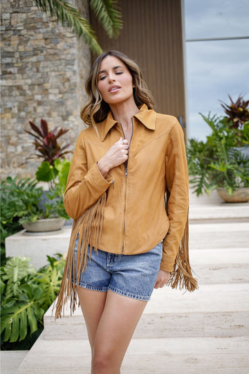 Camisa de Couro Pelica com Franjas - Thassia | Chamois