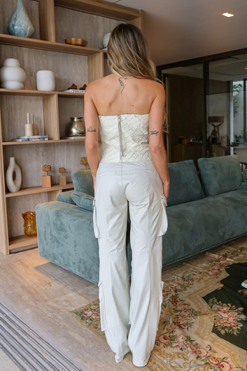 Calça Cargo de Couro Pelica - Mavie | Off White