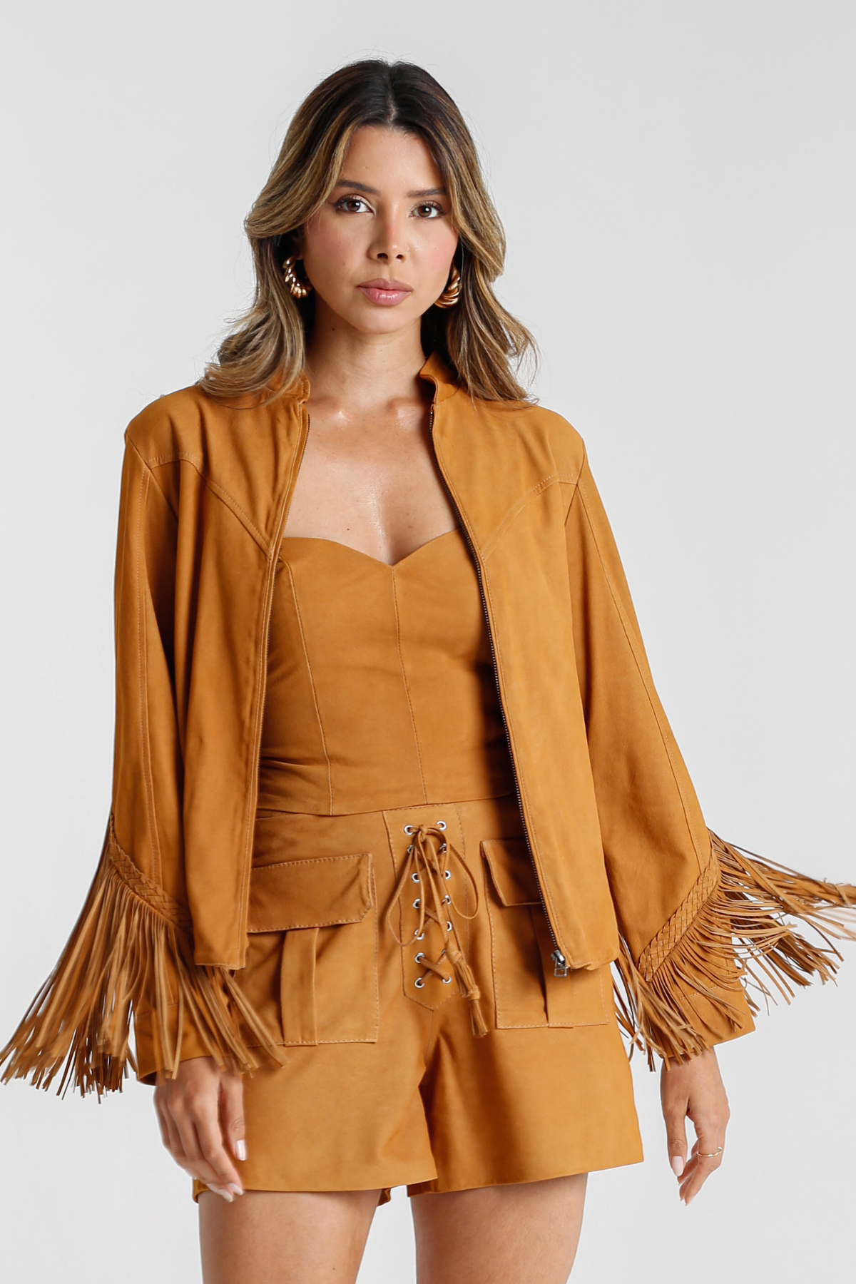 Women's Long Pelica Leather Blazer - Ana Paula | Brown