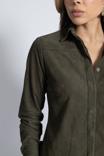 Camisa de Couro Chamoi com Abotoamento Invisivel - Rita