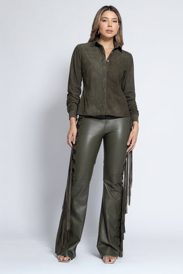 Camisa de Couro Chamoi com Abotoamento Invisivel - Rita
