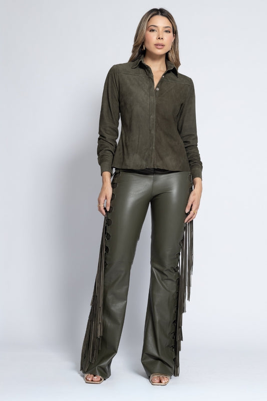 Camisa de Couro Chamoi com Abotoamento Invisivel - Rita