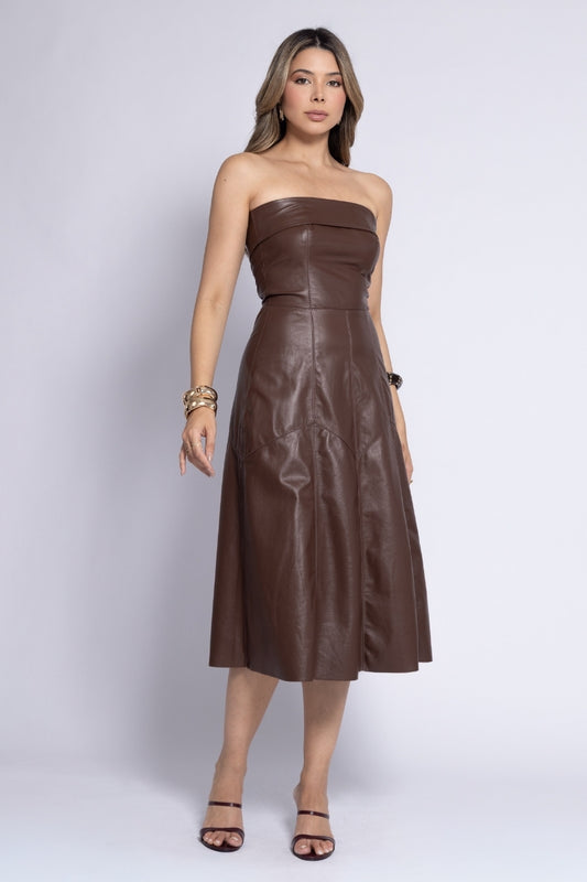 Vestido de Couro Pelica Midi - com Debrum - Mavie