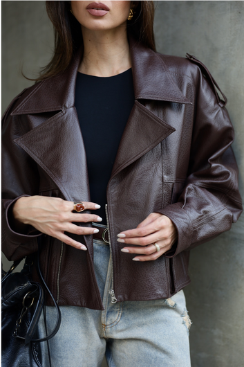 Cropped Suede Leather Jacket with Fringes - Samara