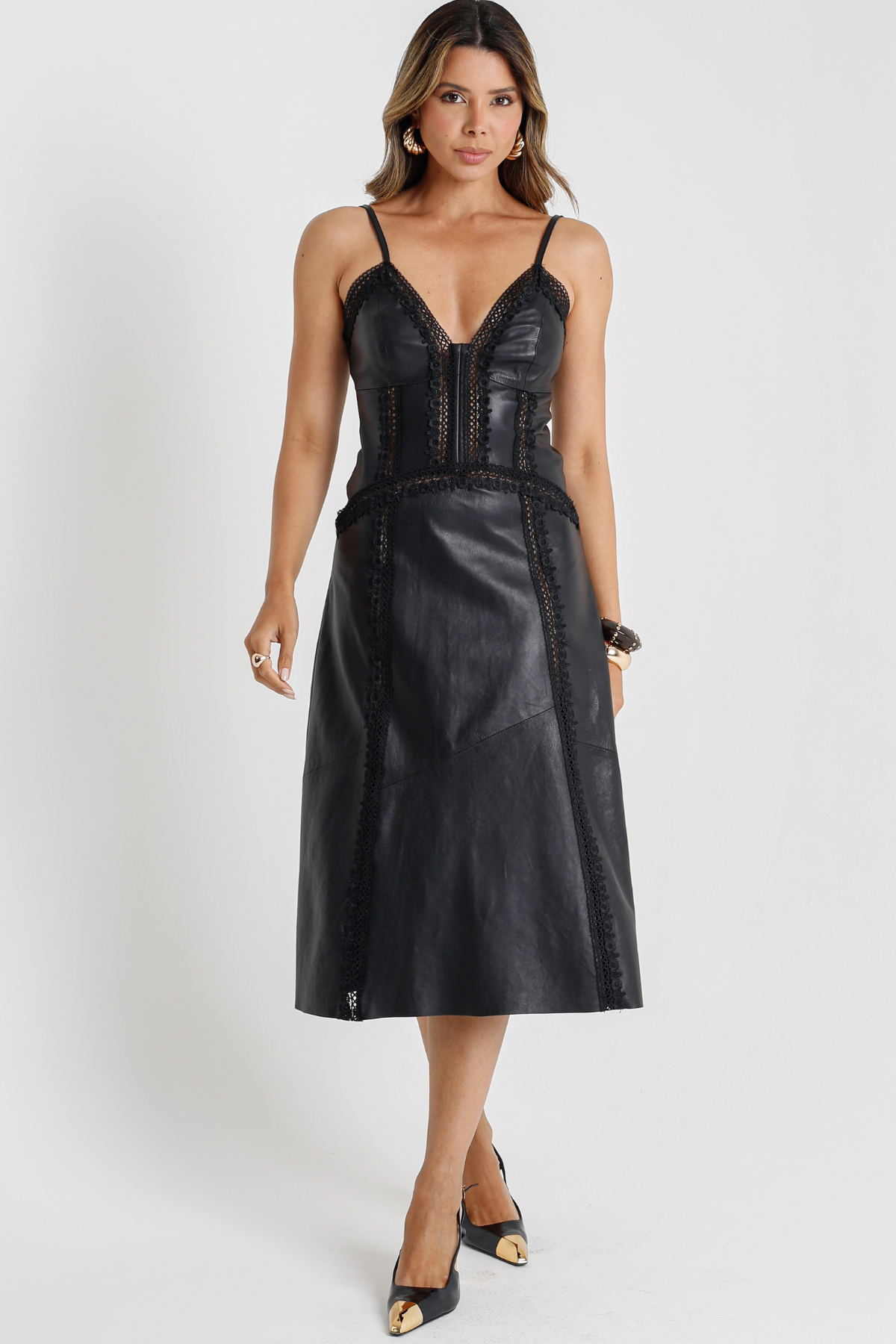 Pelica Leather Midi Dress with Braids - Ticiane