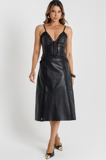 Pelica Leather Midi Dress with Braids - Ticiane
