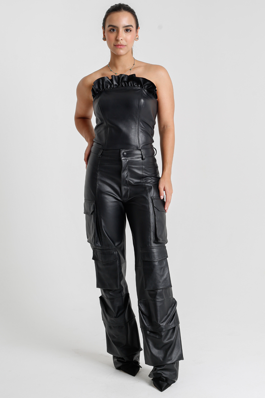 Calça Cargo de Couro Pelica - Mavie