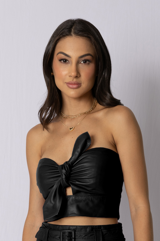 Top de Couro Pelica - Nádia | Preto