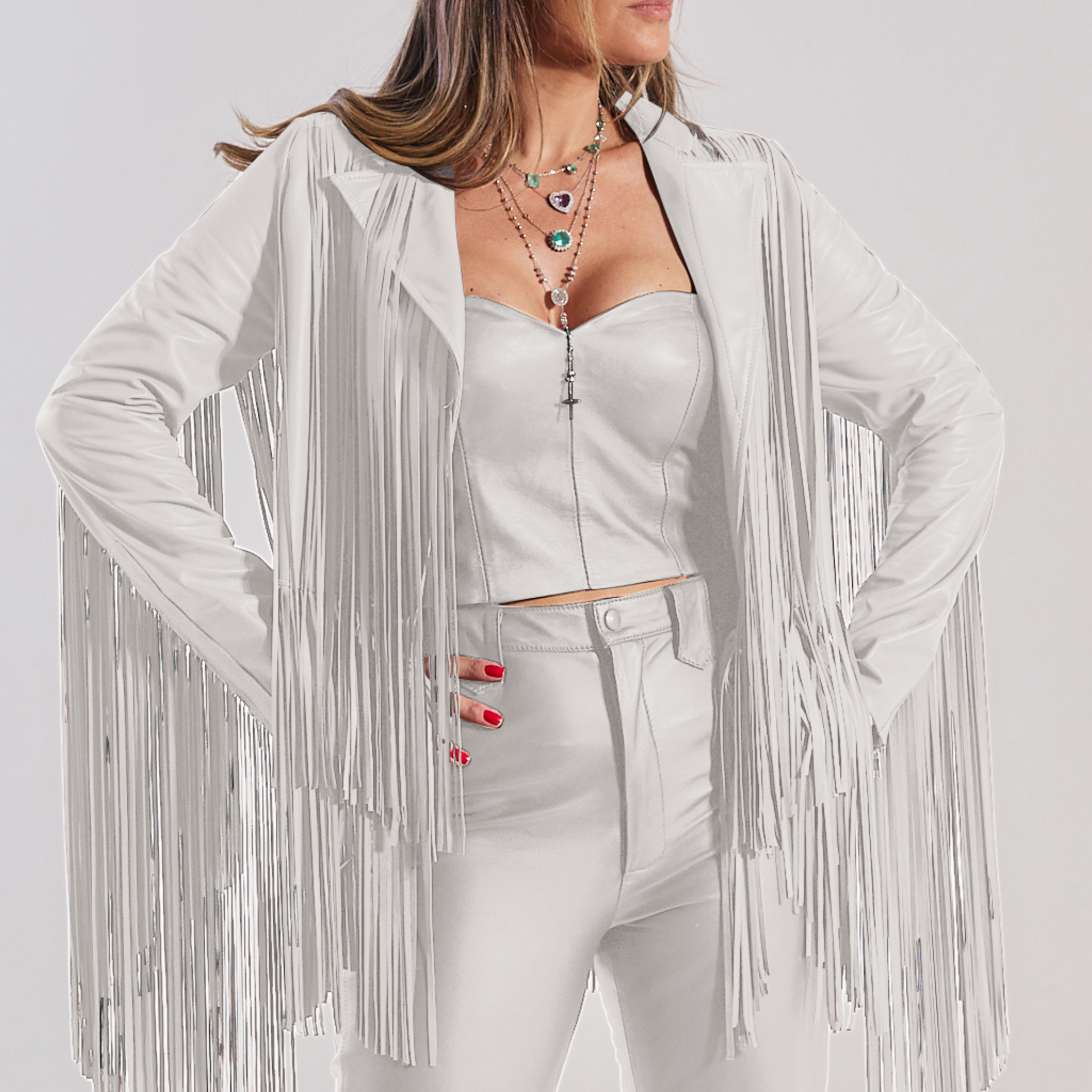 Jaqueta Feminina de Couro Pelica - Sarah | Off White