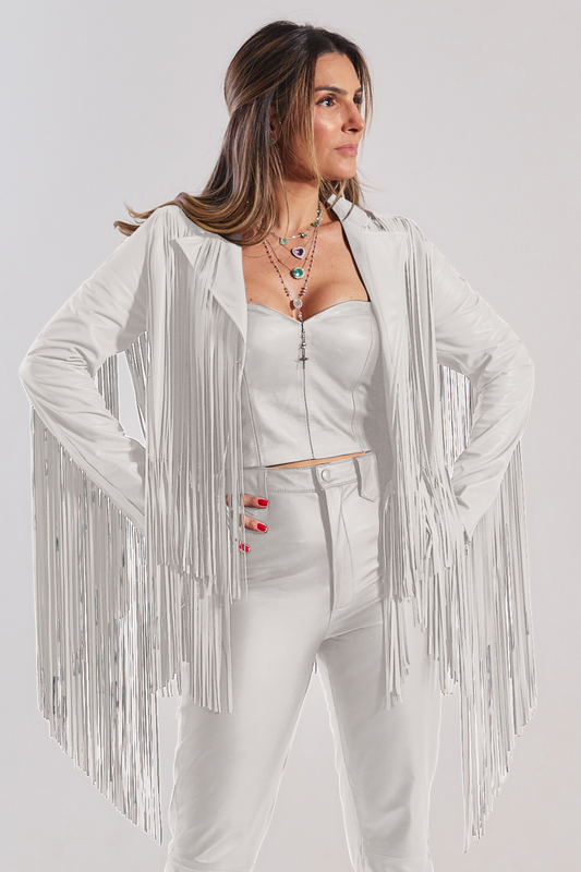 Jaqueta Feminina de Couro Pelica - Sarah | Off White