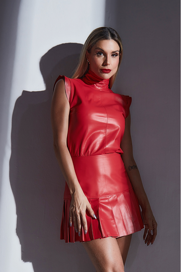 Saia Colegial Plissada de Couro Pelica - Sara