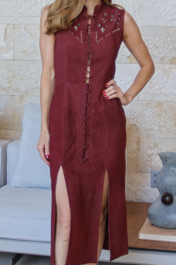 Vestido de Couro Chamoi Midi Bordado - Juliana | Chamoi Vinho