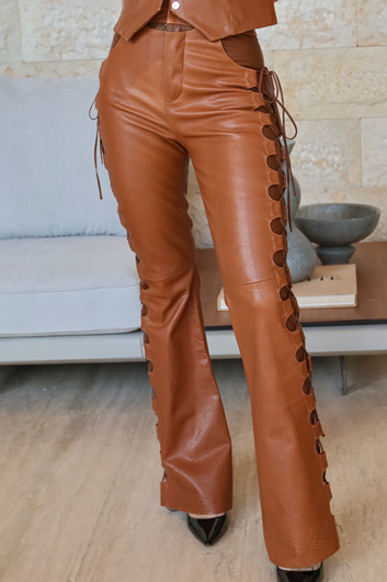 Pelica Leather Pants - Western Braided with Crocodile Detail - Camila