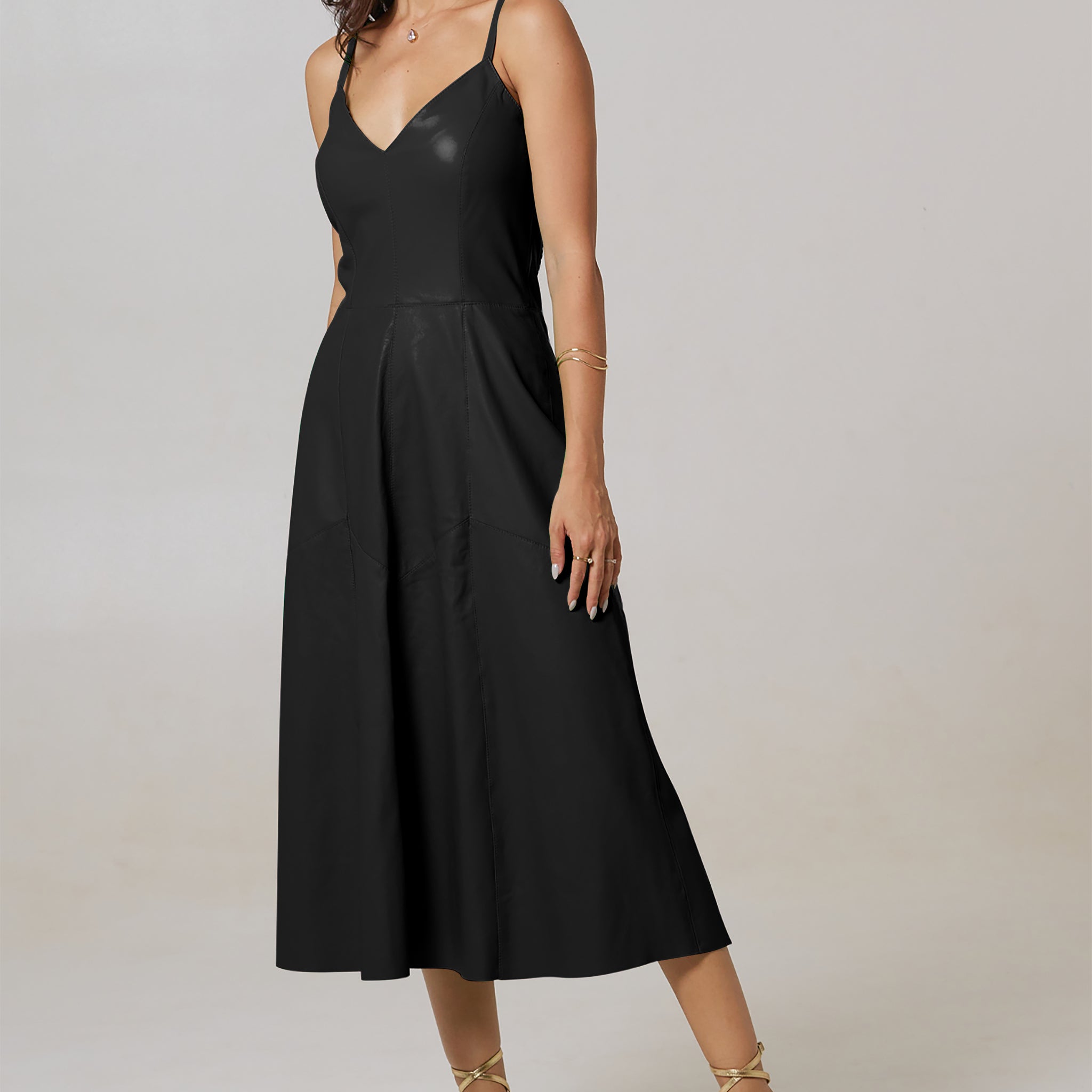 Vestido Midi de Couro Pelica - Rafaela | Preto