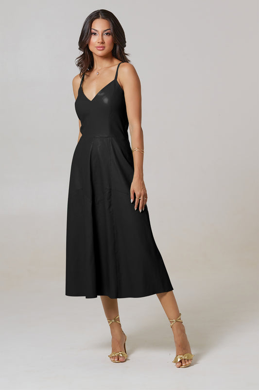 Vestido Midi de Couro Pelica - Rafaela | Preto