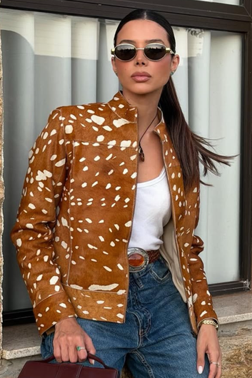 Cropped Suede Leather Jacket with Fringes - Samara