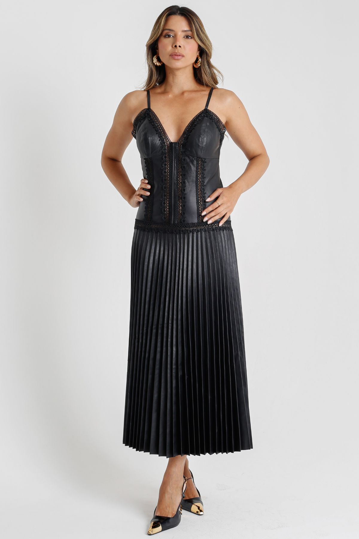Pelica Leather Midi Dress with Braids - Ticiane